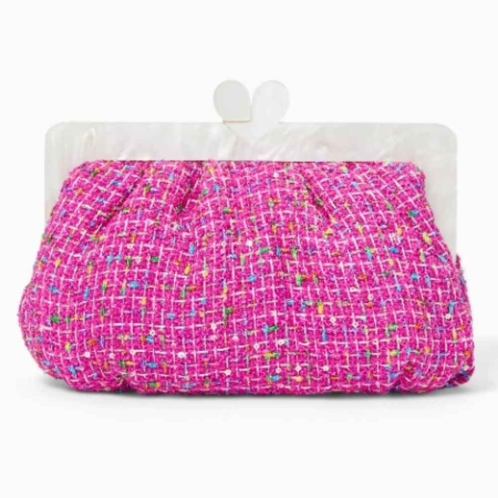 Lilly Pulitzer X Lele Sadoughi Elderflower Blossom Tweed Women's Clutch Pink New